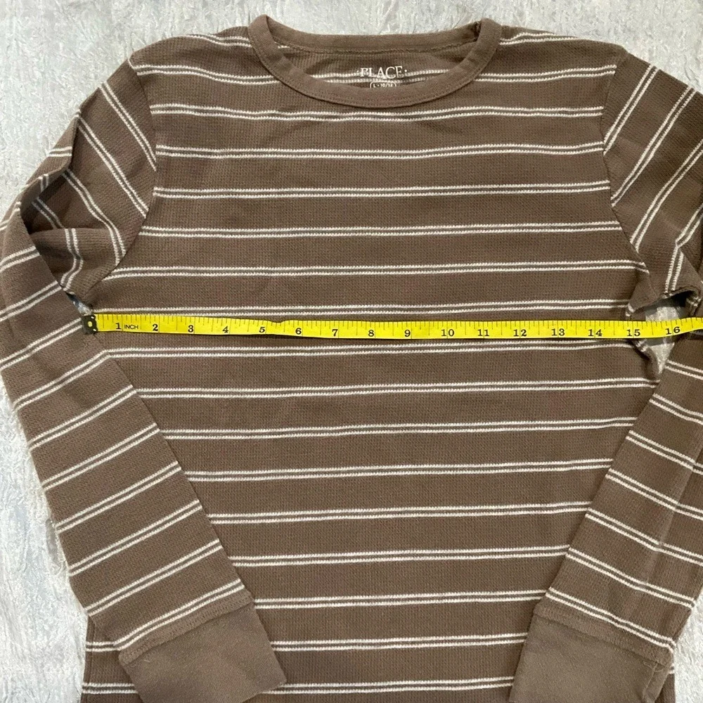 The Childrens‎ Place Boys Brown White Striped Waffle Knit Thermal Shirt L 10/12
